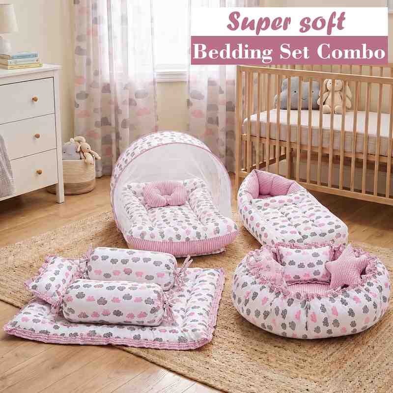 Fareto Complete Bedding Set essentials Combo For Baby (0-6 Months)(Cloud Line Lavender)(F259)