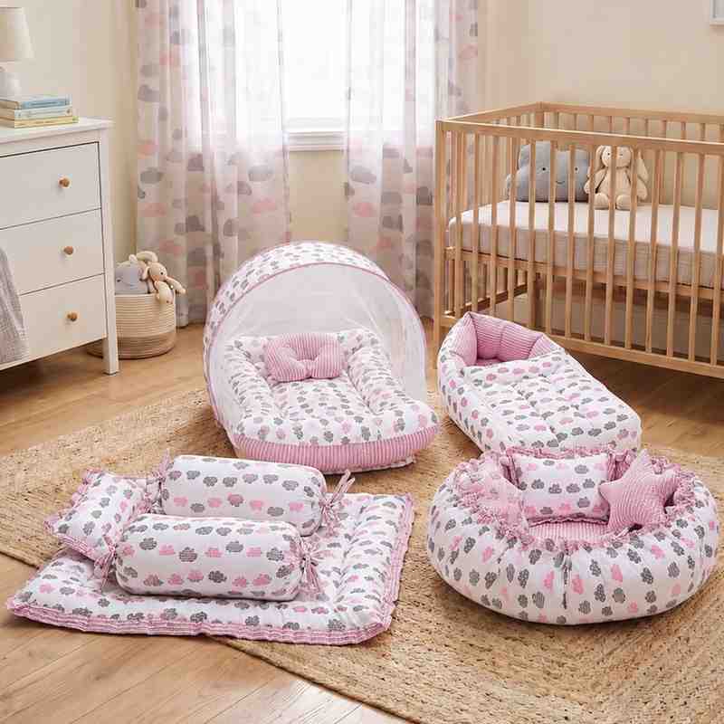 Fareto Complete Bedding Set essentials Combo For Baby (0-6 Months)(Cloud Line Lavender)(F259)