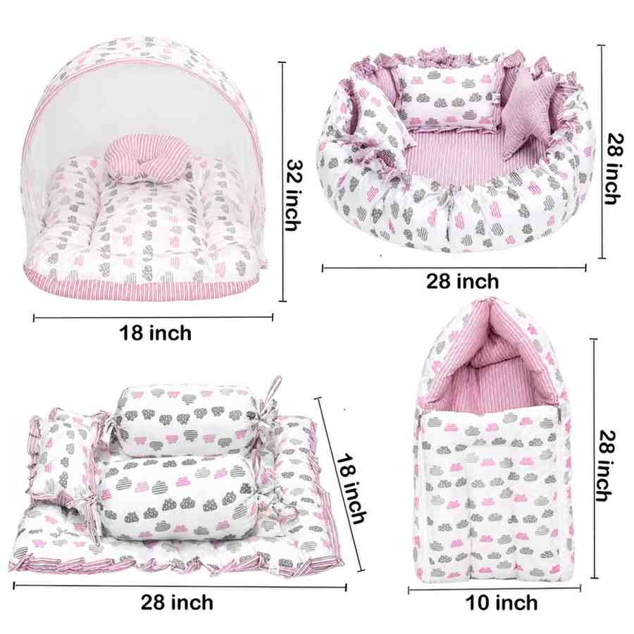 Fareto Complete Bedding Set essentials Combo For Baby (0-6 Months)(Cloud Line Lavender)(F259)