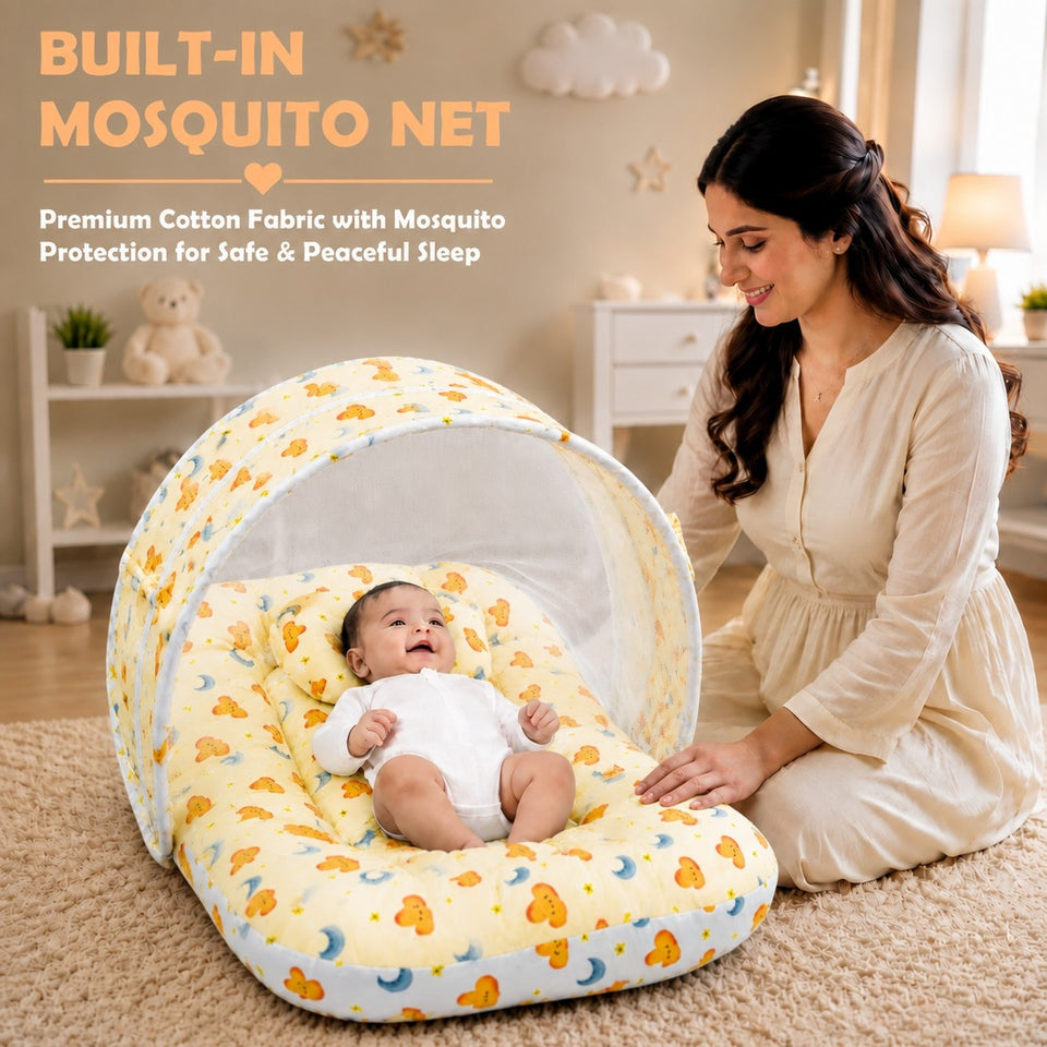 Fareto Premium Quality New Born Baby Full Bedding Set Combo (Cloud Moon Orange)  (0-6 Months)(F20)