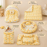 Fareto Premium Quality New Born Baby Full Bedding Set Combo (Cloud Moon Orange)  (0-6 Months)(F20)