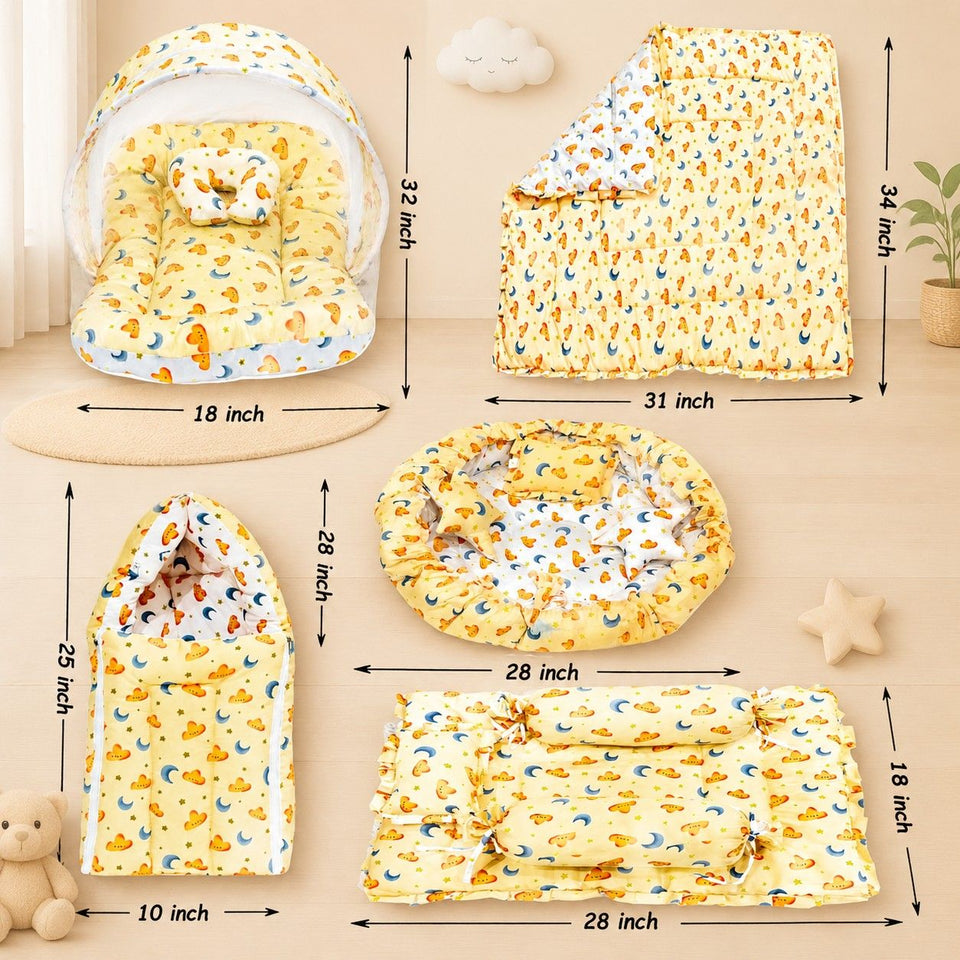 Fareto Premium Quality New Born Baby Full Bedding Set Combo (Cloud Moon Orange)  (0-6 Months)(F20)