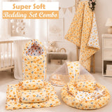 Fareto Premium Quality New Born Baby Full Bedding Set Combo (Cloud Moon Orange)  (0-6 Months)(F20)