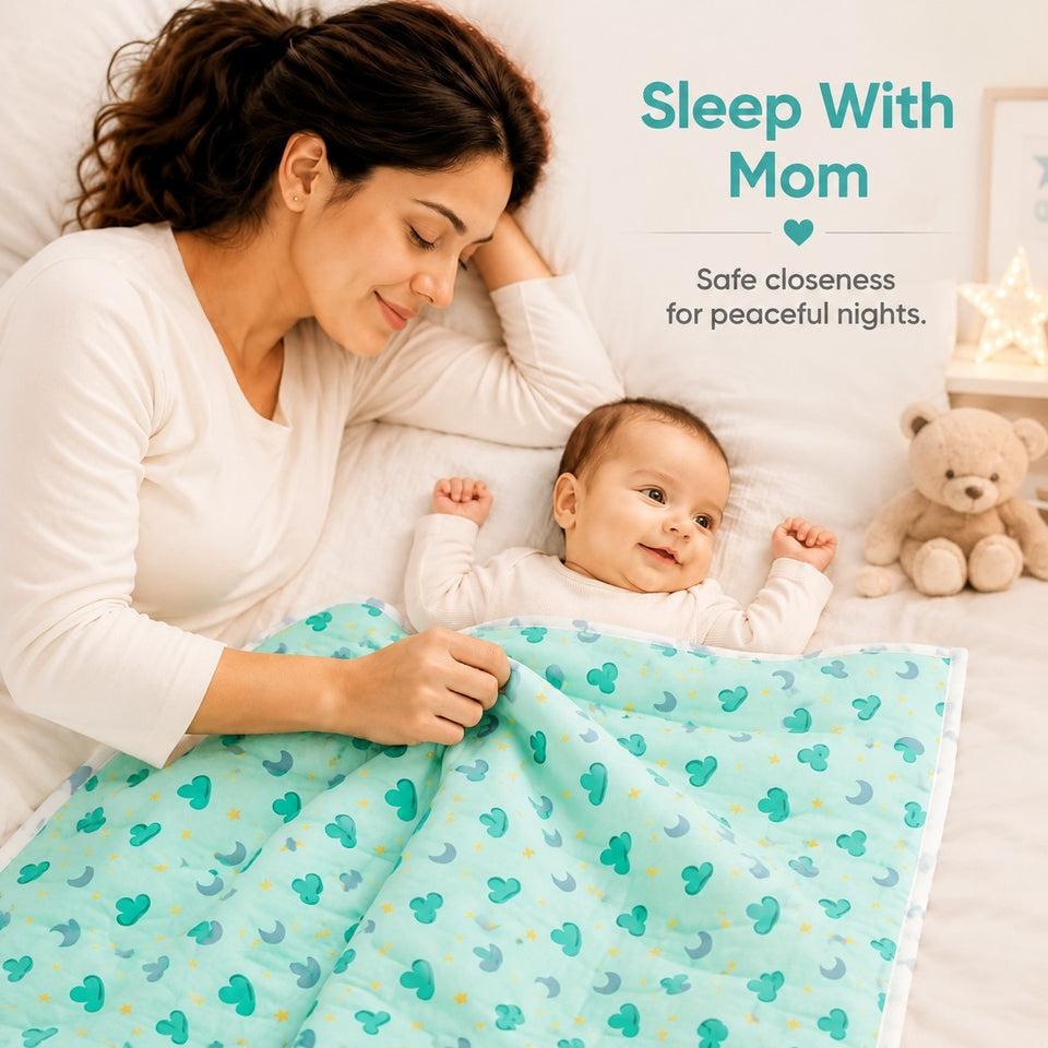 Fareto Premium Quality New Born Baby Full Bedding Set Combo(Pista Green Moon nd Cloud) (0-6 Months)(F19)