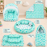 Fareto Premium Quality New Born Baby Full Bedding Set Combo(Pista Green Moon nd Cloud) (0-6 Months)(F19)