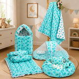 Fareto Premium Quality New Born Baby Full Bedding Set Combo(Pista Green Moon nd Cloud) (0-6 Months)(F19)