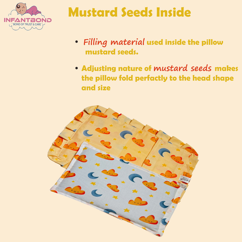 Fareto new born baby super soft cover mustard filling pillow for round head(0-1 YEAR)