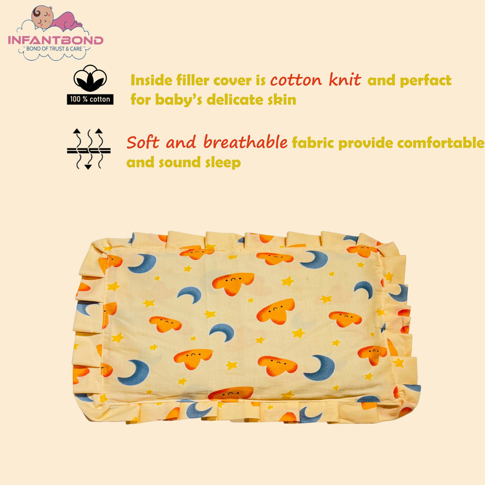 Fareto new born baby super soft cover mustard filling pillow for round head(0-1 YEAR)