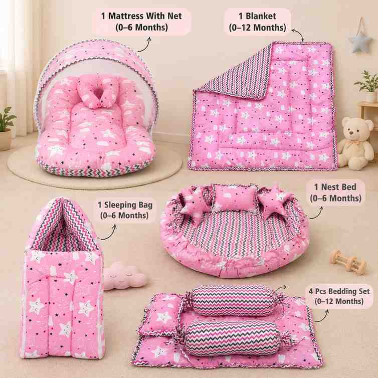 Fareto Complete Bedding Set essentials Combo For Baby (0-6 Months)(F101)