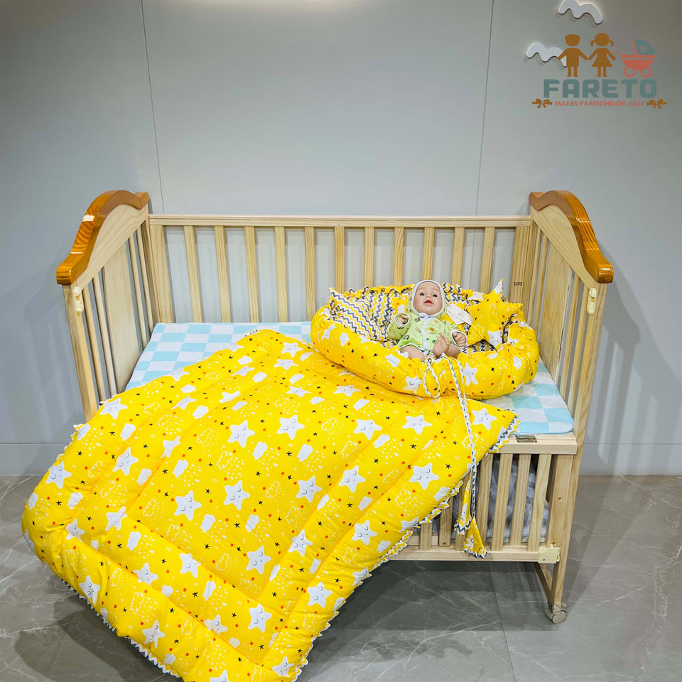 Fareto Complete Bedding Set essentials Combo For Baby (Cloud Yellow) (0-6 Months)