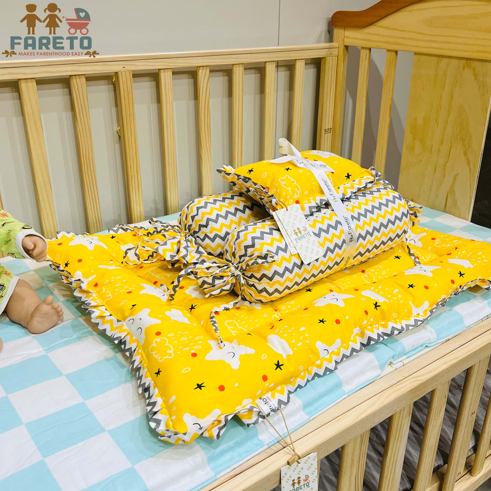 Fareto Complete Bedding Set essentials Combo For Baby (Cloud Yellow) (0-6 Months)