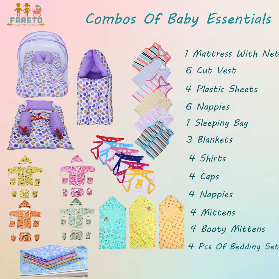 Fareto 45 in1 New Born Baby Complete Daily Essentials | Gift Pack | Combo Set | (0-6 Months)