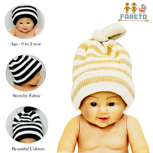 Fareto New Born Baby Super Warm Winter Wollen Cap (Pack of 2)(6 Months to 2 Years)(Round Line)