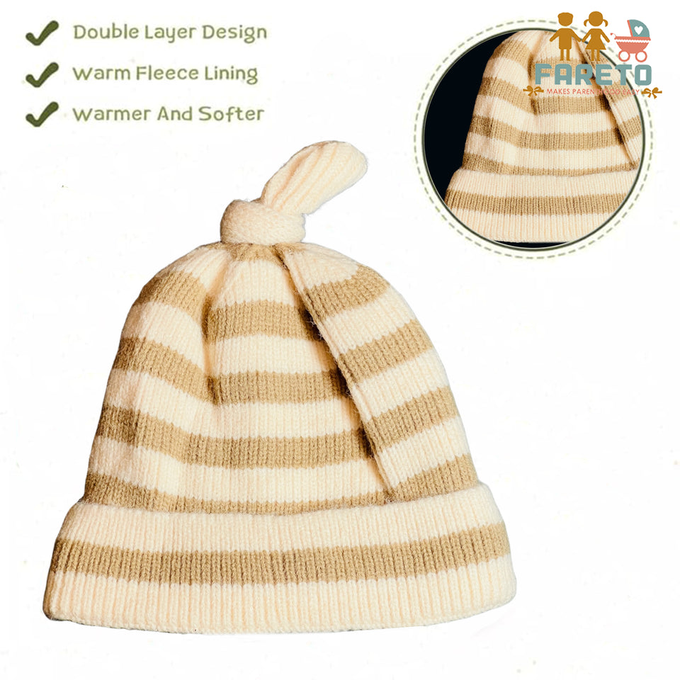 Fareto New Born Baby Super Warm Winter Wollen Cap (Pack of 2)(6 Months to 2 Years)(Round Line)