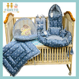 Fareto New Born Baby Full Bedding Set Combo (Crown Grey) (0-6 Months)