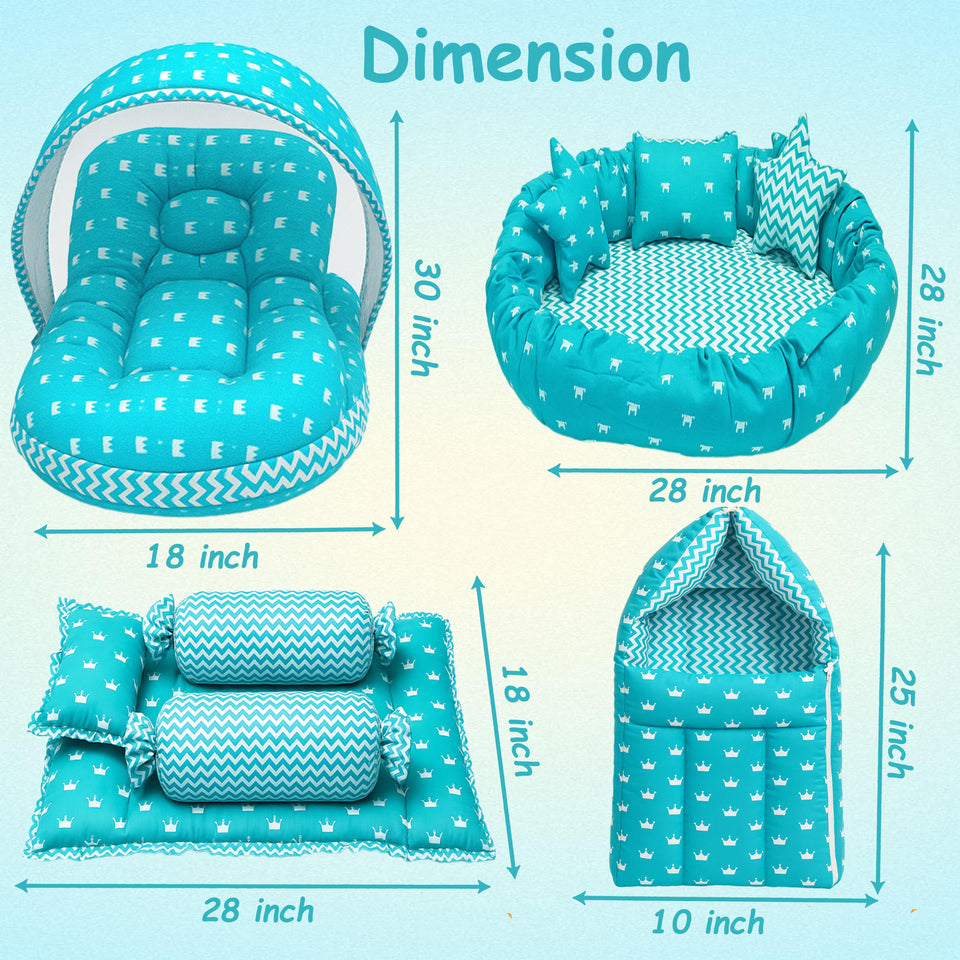 Fareto New Born Baby Full Bedding Set Combo (Crown Blue) (0-6 Months)