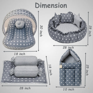 Fareto New Born Baby Full Bedding Set Combo (Crown Grey) (0-6 Months)