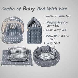Fareto New Born Baby Full Bedding Set Combo (Crown Grey) (0-6 Months)