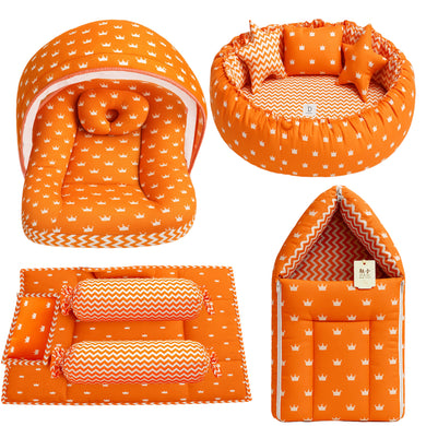 Fareto New Born Baby Full Bedding Set Combo (Crown Orange) (0-6 Months)
