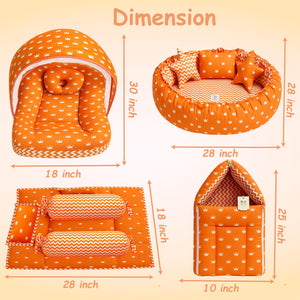 Fareto New Born Baby Full Bedding Set Combo (Crown Orange) (0-6 Months)