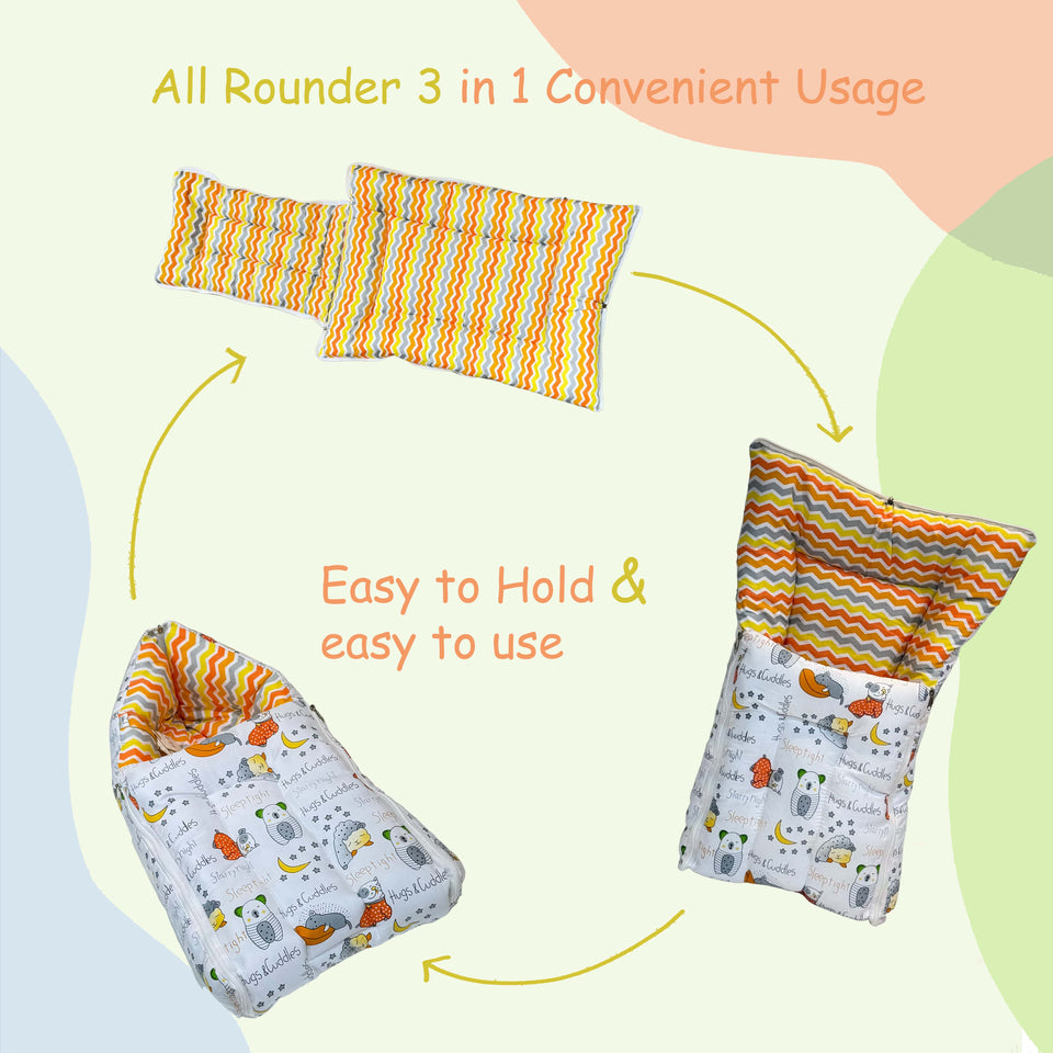 FARETO COMPLETE BEDDING SET ESSENTIALS COMBO FOR BABY (0-6 MONTHS)(GOOD NIGHT ORANGE)