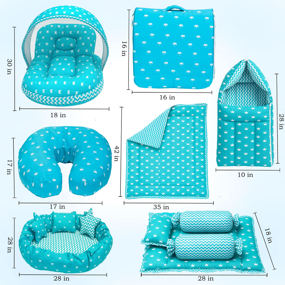 Fareto Baby bedding Essentials 1 Nest | 1 Mattress with net | 1 Carry bed | 1 Bolster set | 1 Carry bag | 1 Portable bed | 1 Feeding pillow | 1 Blanket (0-6M)
