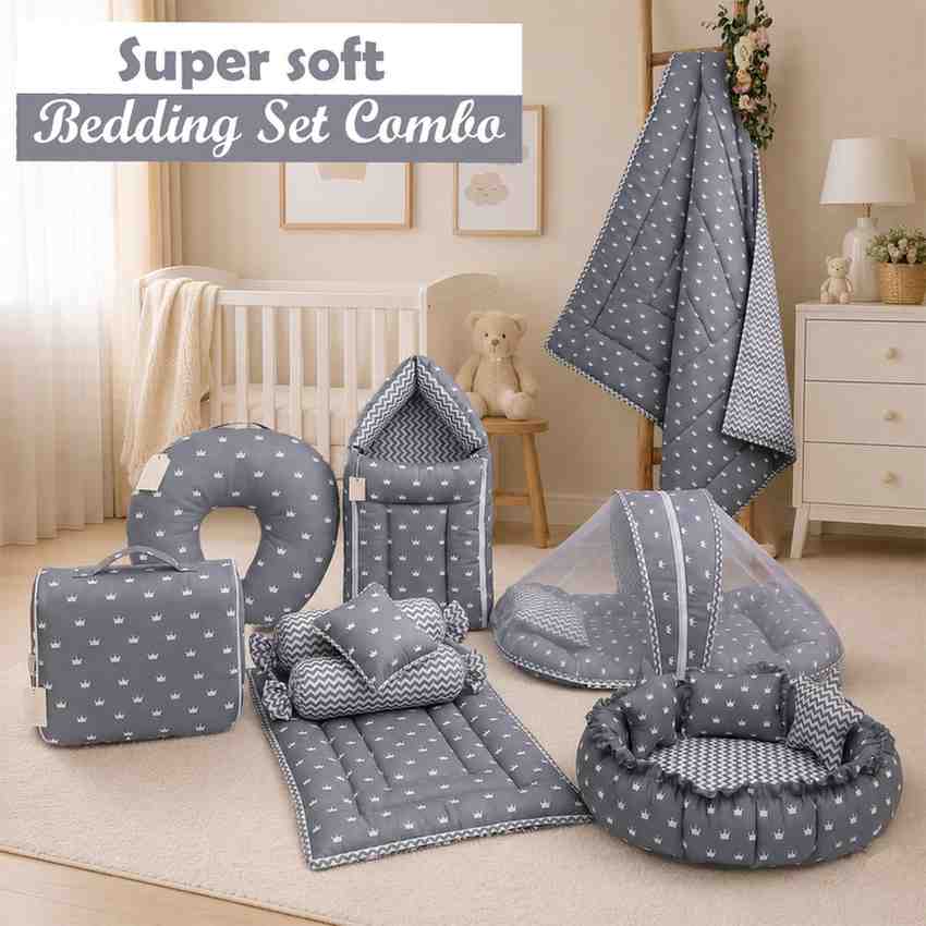 Fareto Baby bedding Essentials 1 Nest | 1 Mattress with net | 1 Carry bed | 1 Bolster set | 1 Carry bag | 1 Portable bed | 1 Feeding pillow | 1 Blanket (0-6M)(F284)