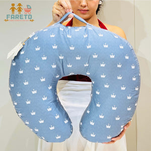 Fareto Baby Feeding Pillow with Detachable Cover Breast Feeding (0-24 Months)(Crown_Grey)