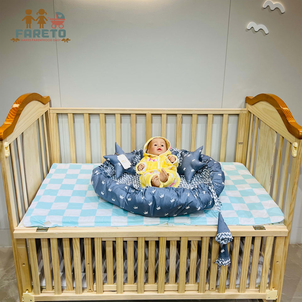 Fareto New Born Baby Full Bedding Set Combo (Crown Grey) (0-6 Months)