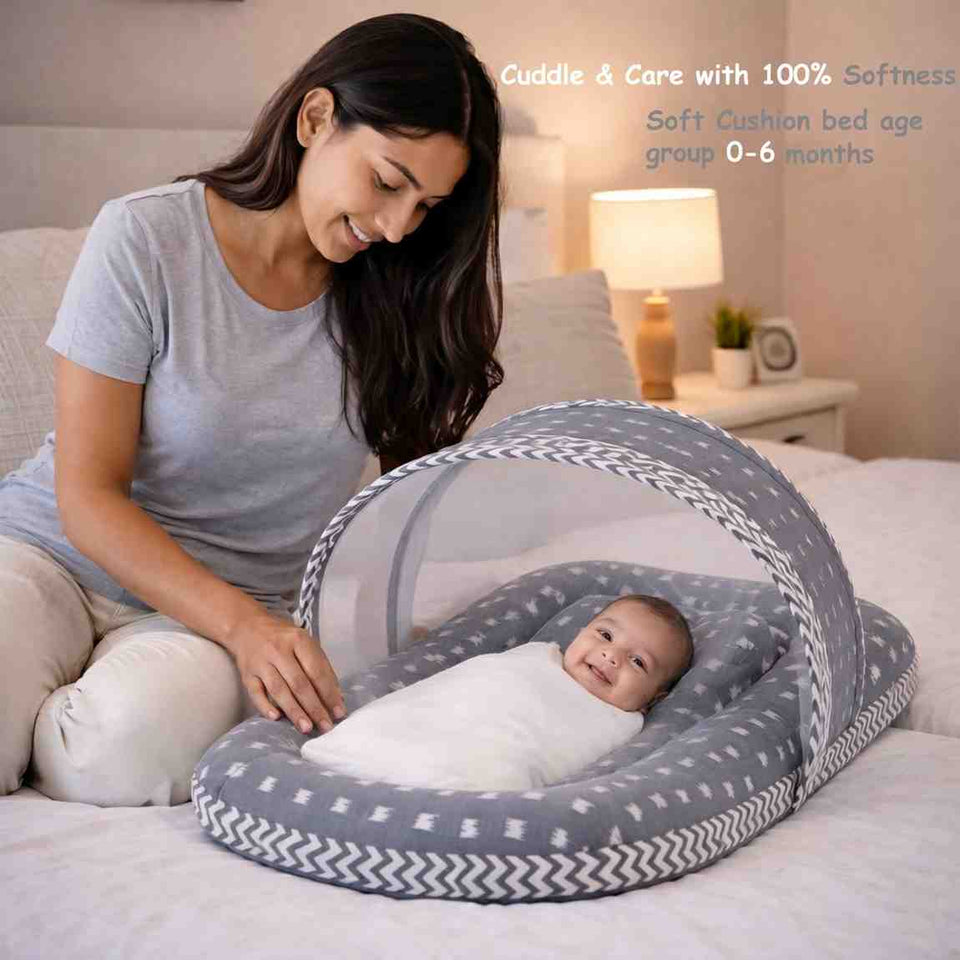 Fareto Baby bedding Essentials 1 Nest | 1 Mattress with net | 1 Carry bed | 1 Bolster set | 1 Carry bag | 1 Portable bed | 1 Feeding pillow | 1 Blanket (0-6M)(F284)