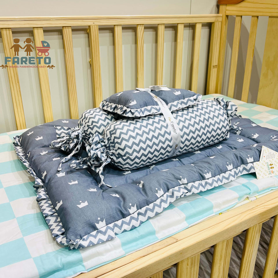 Fareto New Born Baby Full Bedding Set Combo Crown Grey 0 6 Months FaretoBaby