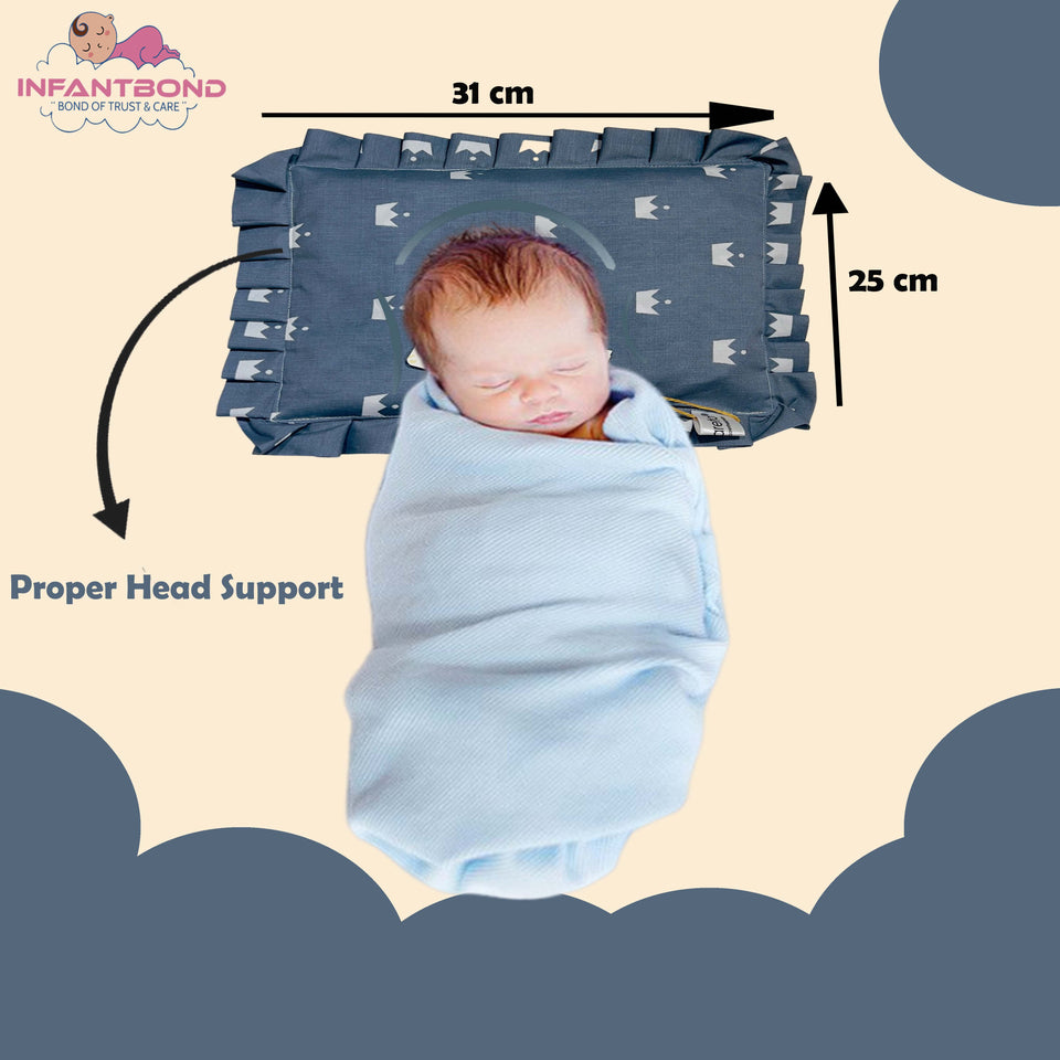 Fareto new born baby super soft cover mustard filling pillow for round head(0-1 YEAR)