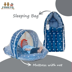 Fareto New Born Baby Premium Quality Mattress with Net & Sleeping Bag & Hand Carry bed(0- 6Months)