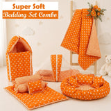 Fareto New Born Baby Full Bedding Set Combo (Crown Orange) (0-6 Months)(F341)