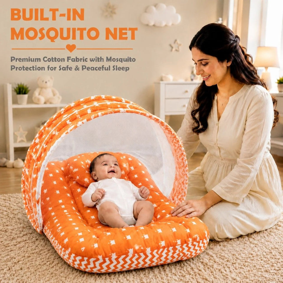 Fareto New Born Baby Premium Quality Mattress with Net & Sleeping Bag & Hand Carry bed(0- 6Months)(F506)