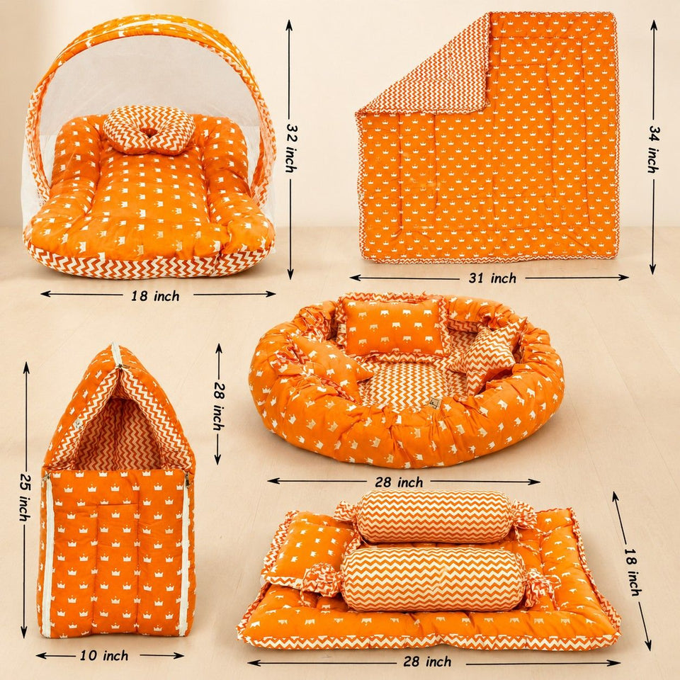 Fareto New Born Baby Full Bedding Set Combo (Crown Orange) (0-6 Months)(F341)