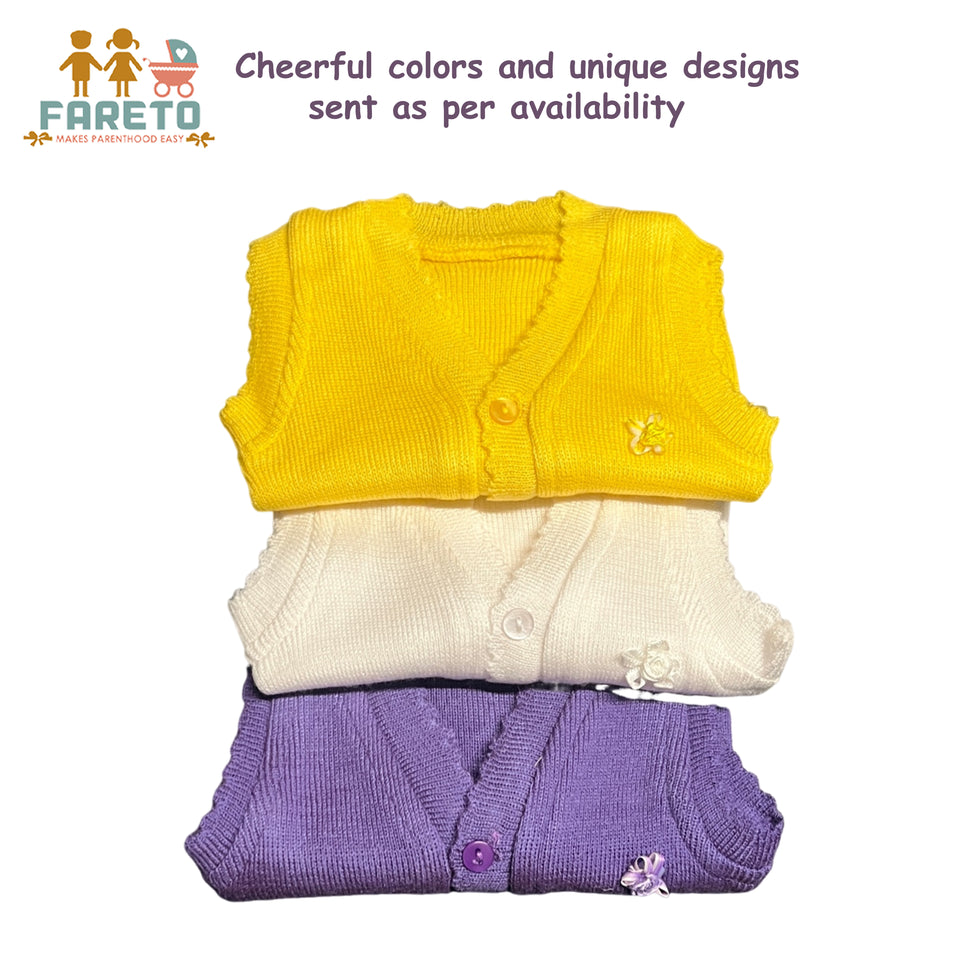 Fareto New Born Baby Winter Sleeveless Sweater | Inner wear Sweater (0-2M)(Pack of 3)(Note: Colours & Designs May Vary)