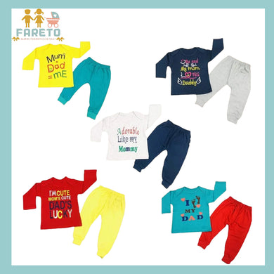 Fareto New Born Baby Daily Wear T-shirts Pyjama Sets (Pack of 5)