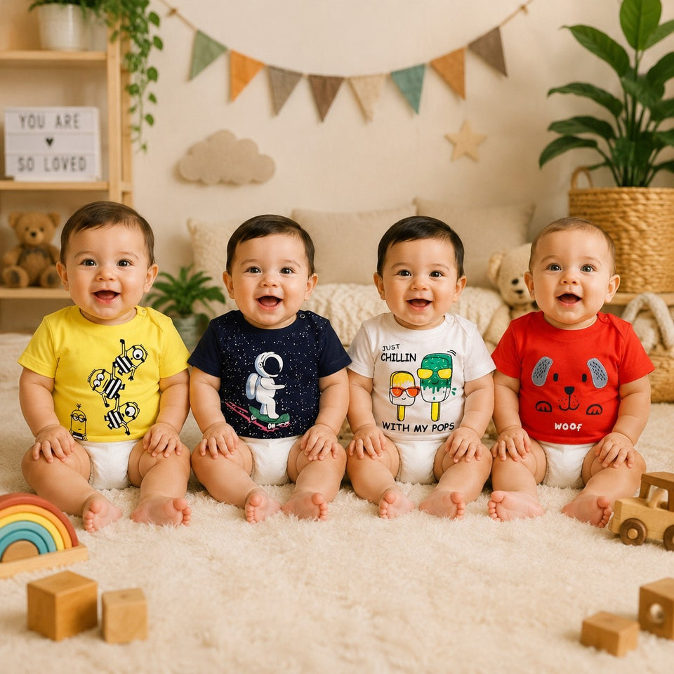Fareto Baby Daily wear T-Shirt (Pack of 4)(F134)