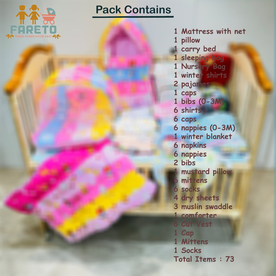 FARETO NEW BORN BABY PREMIUM QUALITY  WINTER  SEASON HOSPITAL ESSENTIALS 73 IN 1 (0-6 MONTHS) _ NURSERY BAG