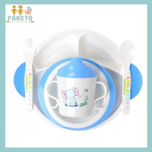 Fareto Toddler Plates and Bowls Set - Dinnerware Kids Feeding Set with Divided Plate, Bowl, Cup, Fork, and Spoon - BPA Free, Dishwasher Safe, Suitable for Ages 3-12