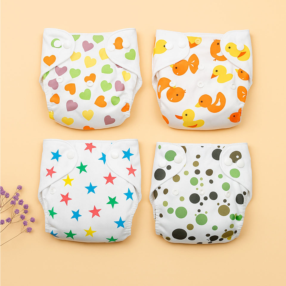 Fareto Baby Reusable Diaper Underwear (Pack of 4) – Soft & Comfortable Training Pants for Babies (0–3 Year) | Designs Will Be Sent as Per Stock Availability(F686)