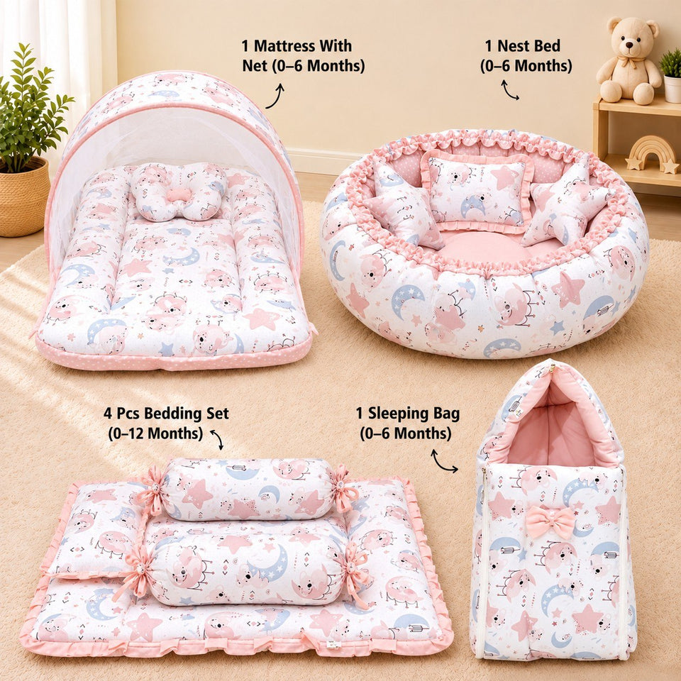 Fareto Premium Complete Baby Bedding Set Essentials Combo – Soft & Comfortable Bedding Kit For Newborns (0–6 Months)(F808)