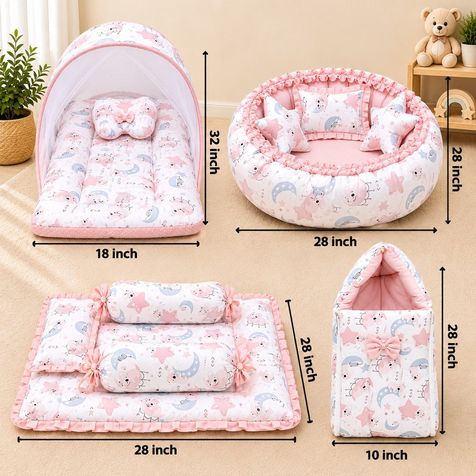 Fareto Premium Complete Baby Bedding Set Essentials Combo – Soft & Comfortable Bedding Kit For Newborns (0–6 Months)(F808)