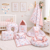 FARETO BABY BEDDING ESSENTIALS 1 NEST | 1 MATTRESS WITH NET | 1 CARRY BED | 1 BOLSTER SET | 1 CARRY BAG | 1 PORTABLE BED | 1 FEEDING PILLOW | 1 BLANKET (0-6M)(F807)