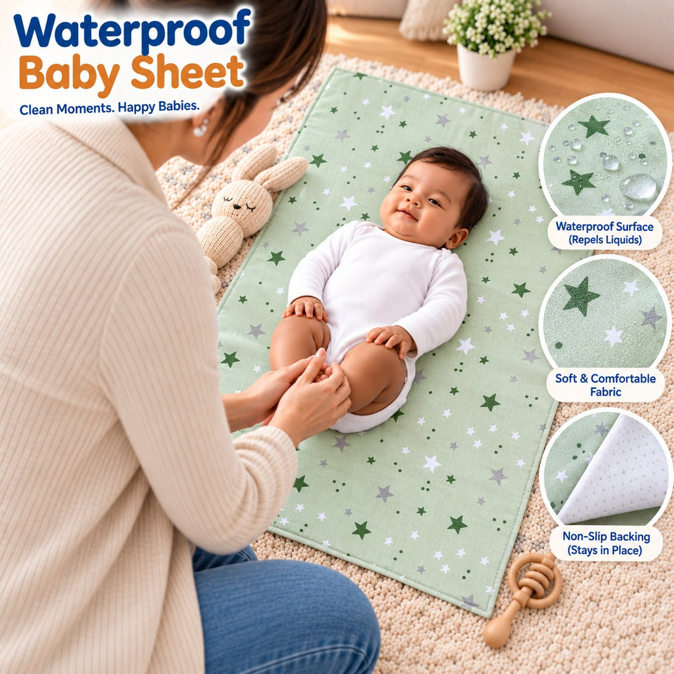 Fareto Baby Nappy Changing Mat, Waterproof Bed Protector & Sleeping Mat with Foam Cushion – 4 Sheets, Newborn Baby (0–6 Months), 23 × 17 Inches(F806)