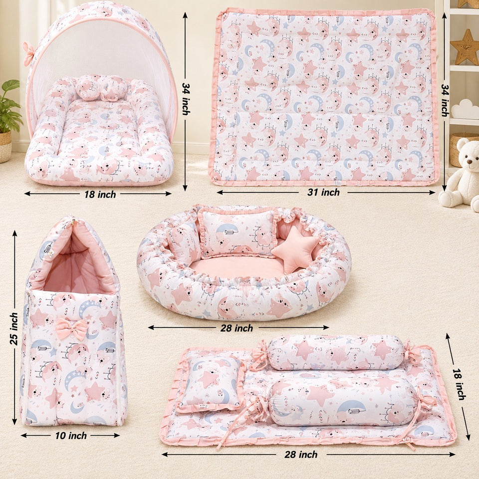 Fareto Premium Complete Baby Bedding Set Essentials Combo – Soft & Comfortable Bedding Kit For Newborns (0–6 Months)(F804)