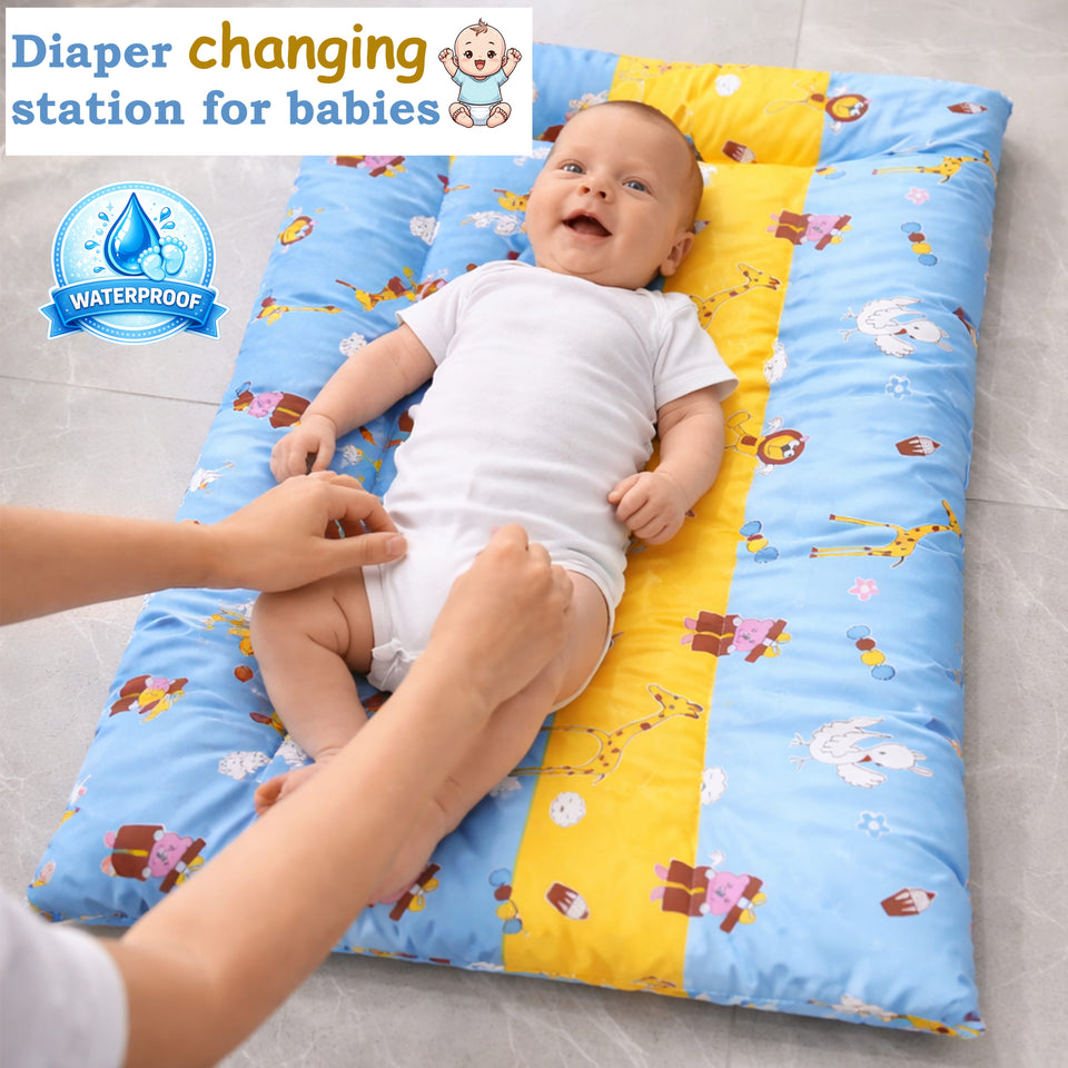 Fareto Waterproof Baby Diaper Changing Bed Cum Station | Reusable cushioned bed for Newborns | Multipurpose | Soft, Leak-Proof Changing Bed(Pack of 2) (0-1 Year)(F719)