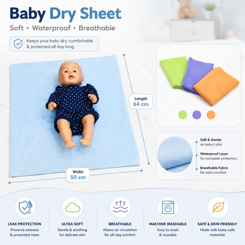 Fareto New Born Baby 100% Waterproof Dry sheets (Pack of 4) (64cm*50cm)(F172)