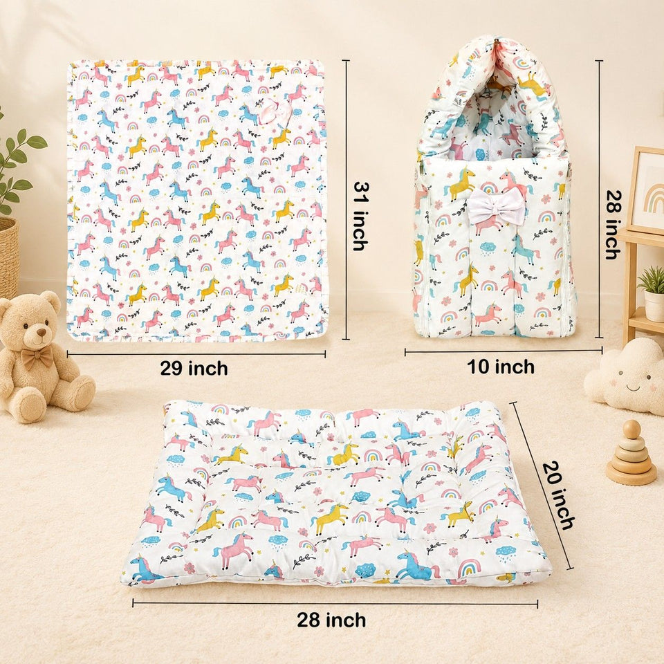 Fareto Organic Cotton Muslin Bedding Set Essentials For Newborn Baby (0-12 Months )(F554)